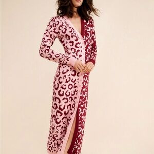 FARM Rio Pink and Red Leopard Long Sleeve Dress